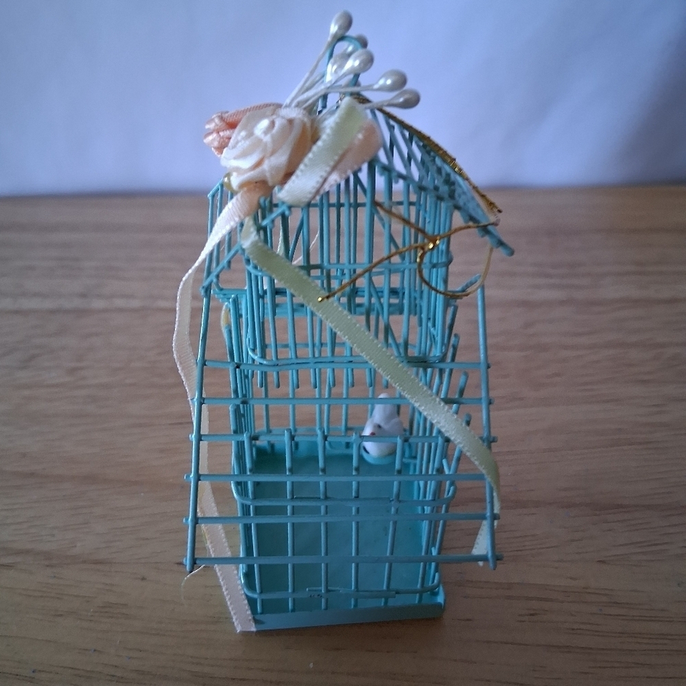 Decorative Blue Birdcage with Floral Accents Christmas Ornament - Picture 6 of 7